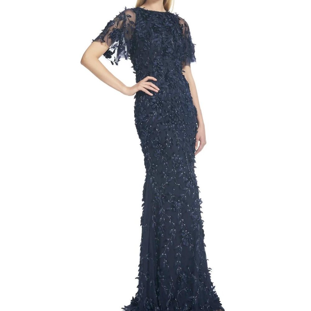 Theia Floor Length Gown Navy